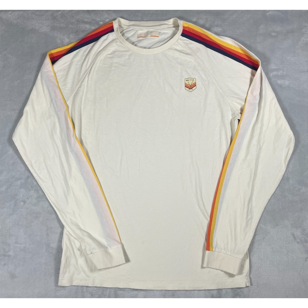 Marine Layer x Lost & Found Long Sleeve Shirt M/L Ivory Rainbow Stripe Tee
